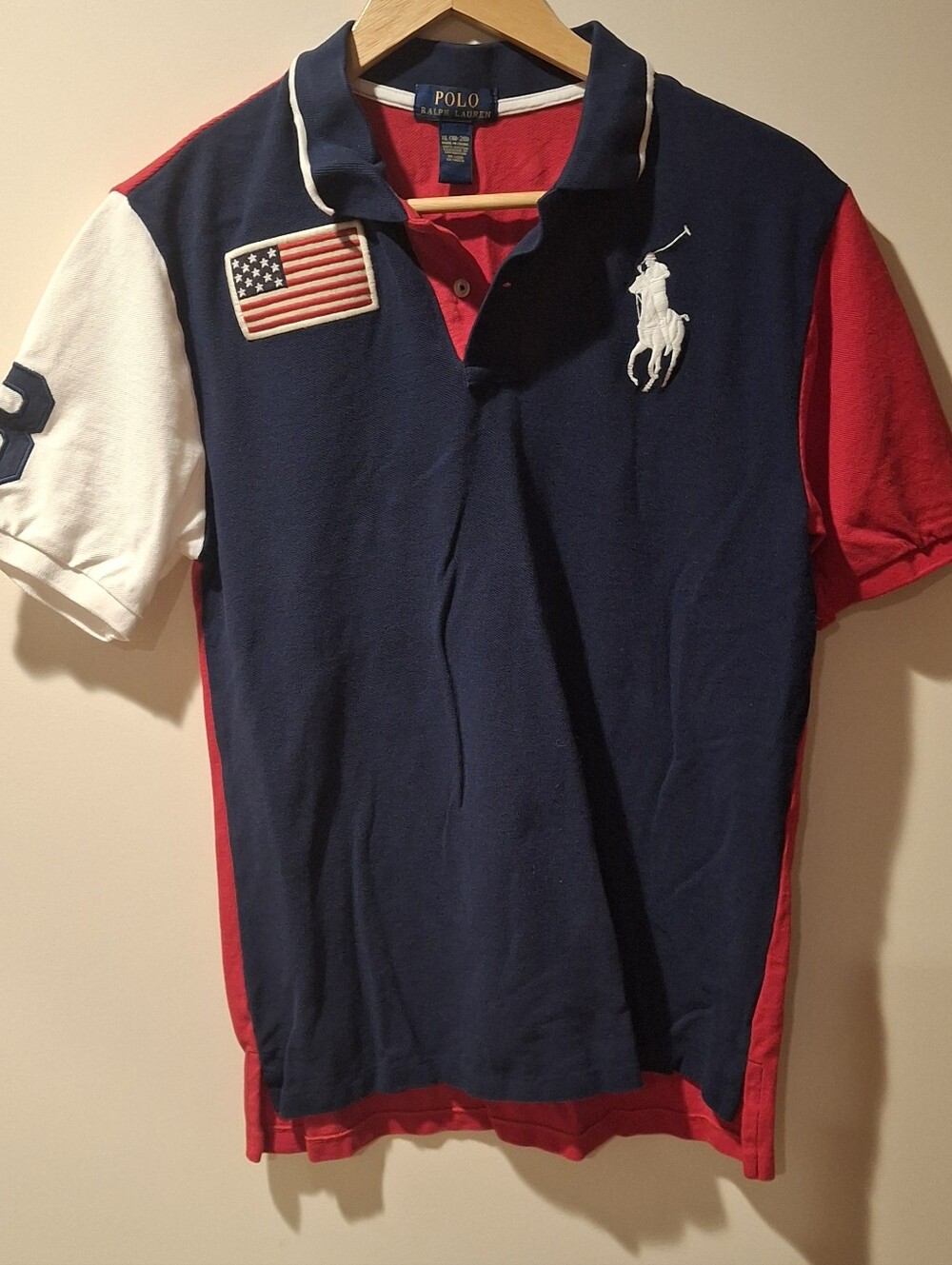 Polo Ralph Lauren Tricolor Polo with Flag Patch Boys Xl 18-20